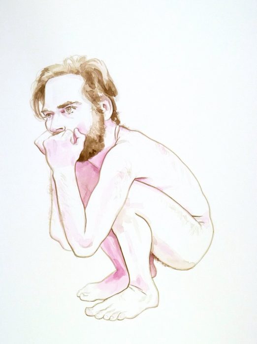 "Justin, After Rodin's Stinker", graphite and ink on paper, 18" x 24", 2014.