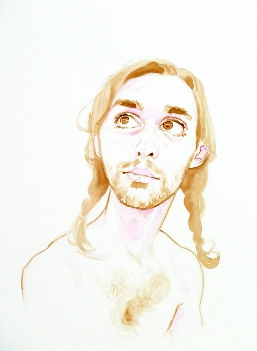 "Zach with Pigtails", graphite and ink on paper, 11" x 14", 2011.