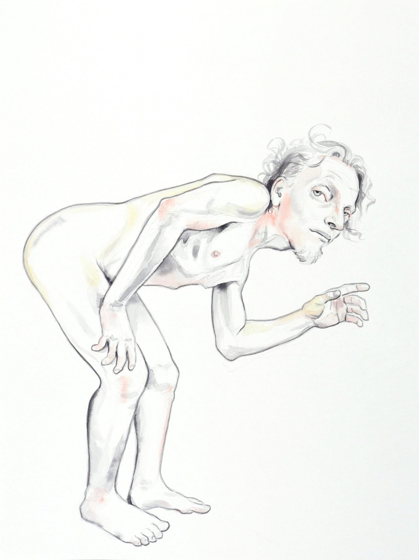 “Brian Peeking Through Keyhole”, graphite & ink on paper, 18” x 24”, 2015.